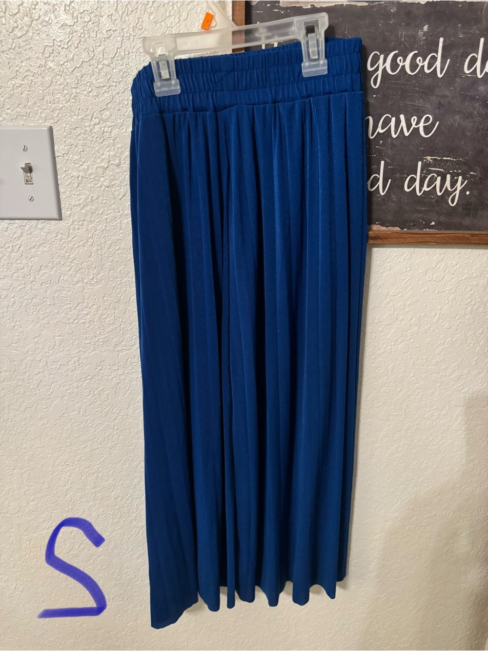 Blue Pleated Maxi Skirt